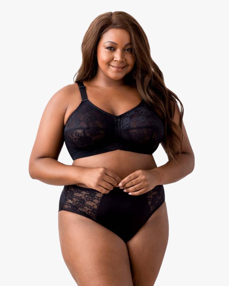 Front of a model wearing a size 36C Lace Softcup Bra in Black by Elila. | dia_product_style_image_id:154570